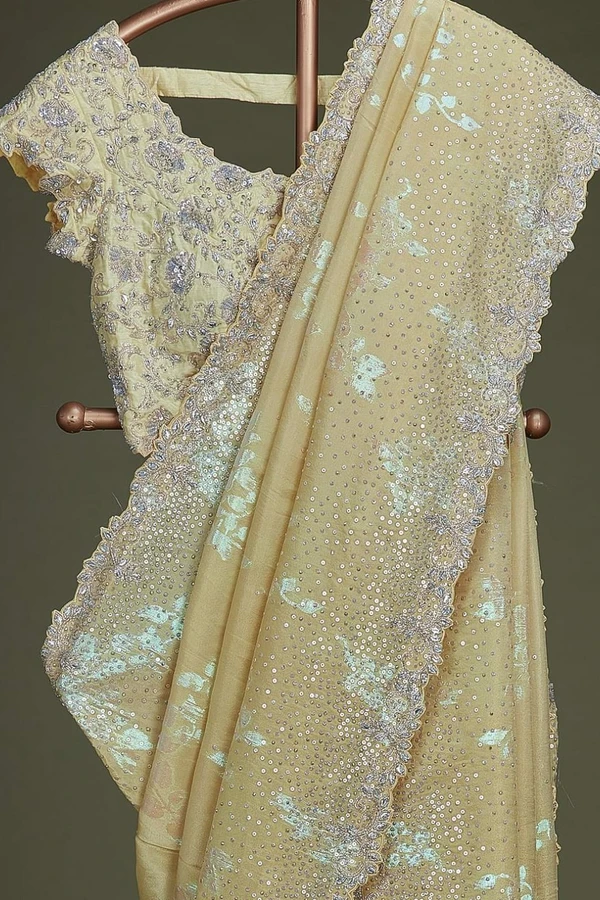 Tissue Silk Saree With Readymade Blouse - L