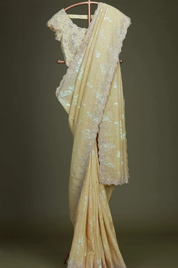 Tissue Silk Saree With Readymade Blouse - XL
