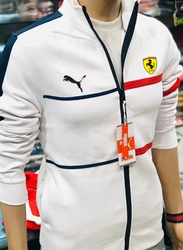 Premium Quality Puma Ferrari Lycra Jacket - White, XL-42