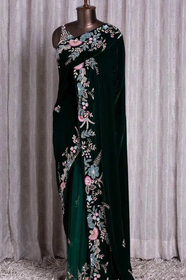 Embroidery Velvet Saree - M