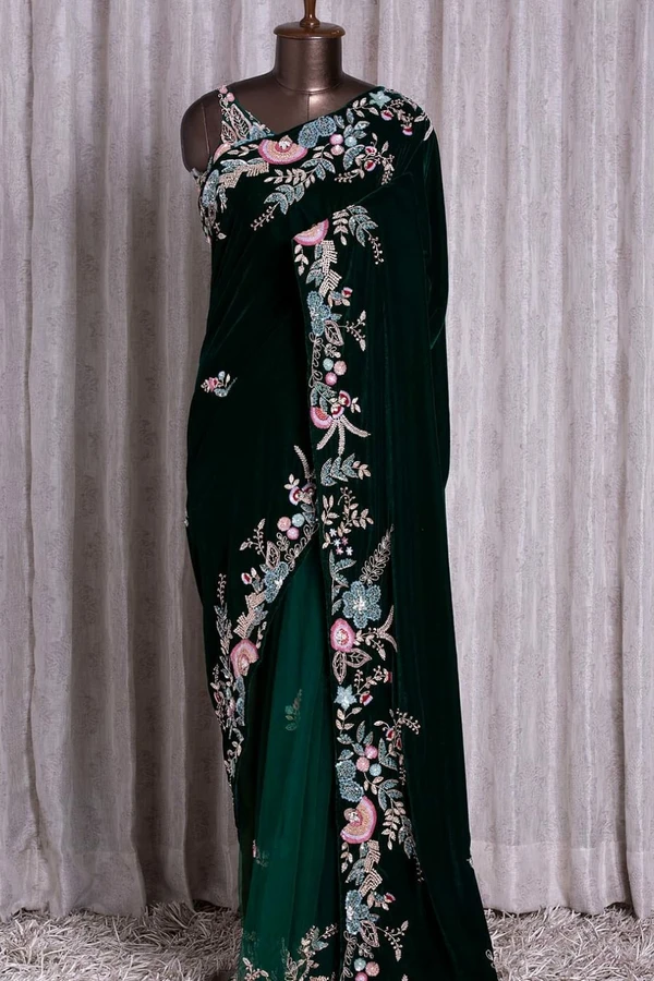 Embroidery Velvet Saree - M