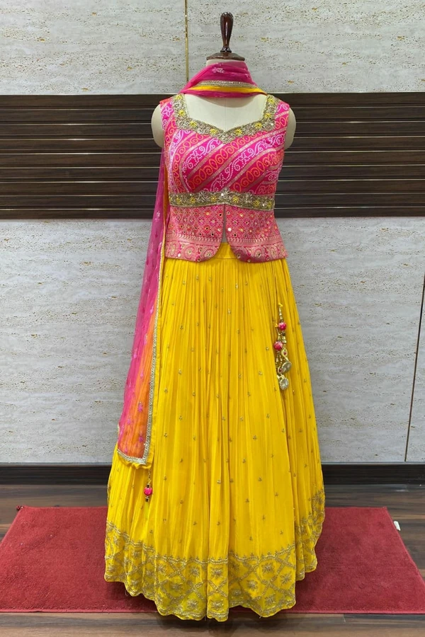 Bandhani Print Choli Lehenga - M