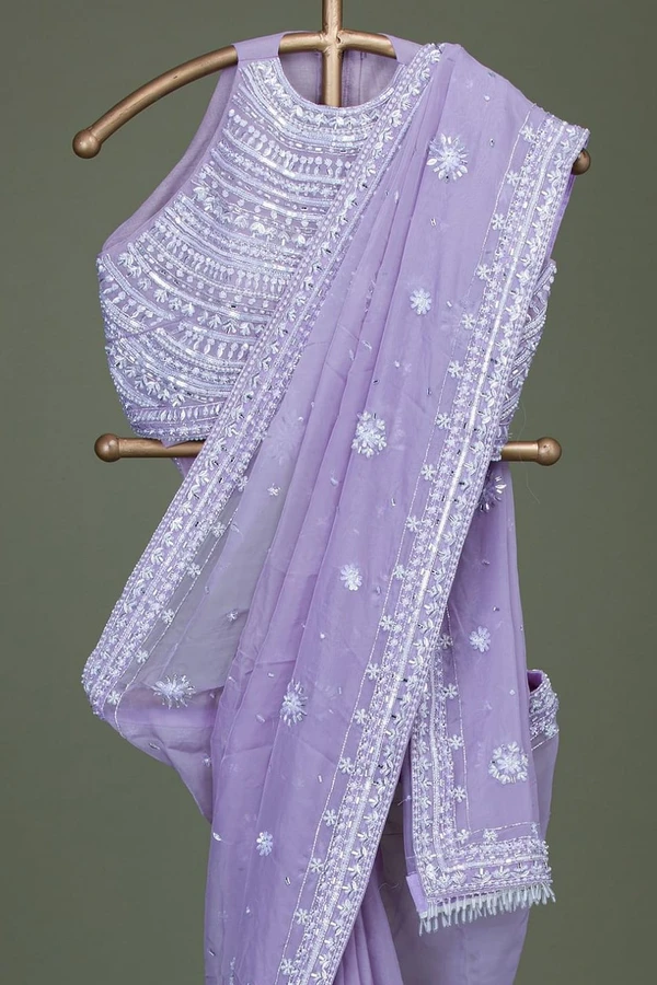 Organza Saree And Blouse With Mirror Work - XXL