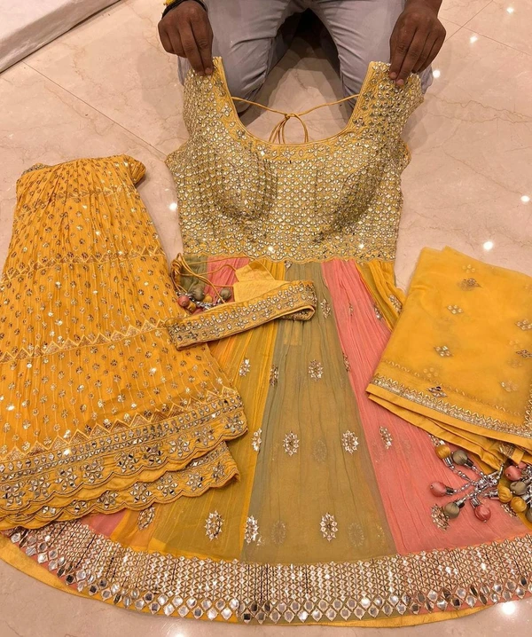 Designer Sharara Suit - Yellow, L