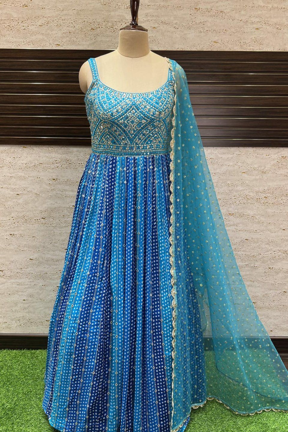 Party Wear Beautiful Blue Georgette Long Anarkali Dress at Rs 1045 in Surat