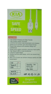 KIA Usb data Cable Type C transfer fast charger cable 2.4A