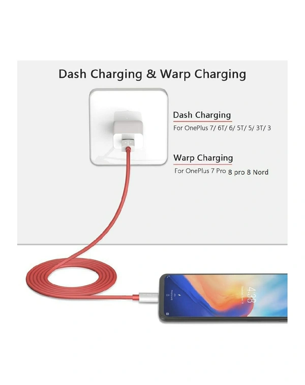 OnePlus 30W Warp Charger 6A Type C Cable Compatible with OnePlus 7T / 7T Pro / 7/7 Pro / 6 / 6T / 5T / 5 / 3T / 3/8 / 8 pro/nord, USB 3.1 Type C Fast Dash Charging Charge Data Cable (one Plus)