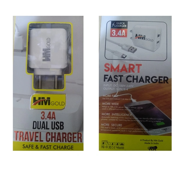 HM Gold Dual Usb Travel Fast Charger 3.4A 