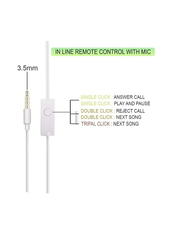 Samsung Earphones with Ultra Bass & Dolby Sound 0.33mm Jack for All Samsung/Anroid/ iOS Devices - (White)