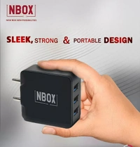 NBox NBOX 3.1A triple usb fast travel adaptor One Micro USB Cable Black