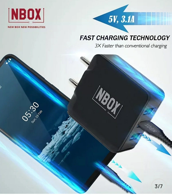 NBox NBOX 3.1A triple usb fast travel adaptor One Micro USB Cable Black