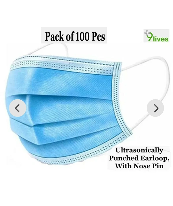 1Pack 100pcs  9Lives 3lay Disposable Anti-Pollution/Surgical Face Mask With Meltblown Layer Earloop And Nosepin - 100 Pcs