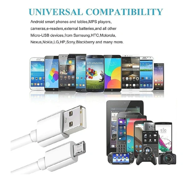 USB Cable for Vivo V11 Pro USB Cable | Micro USB Data Cable | Quick Fast Charging Cable, Charger Cable,Transfer Android V8 Cable || 2.4 Amp, 1 M, White Cable (Pack10)