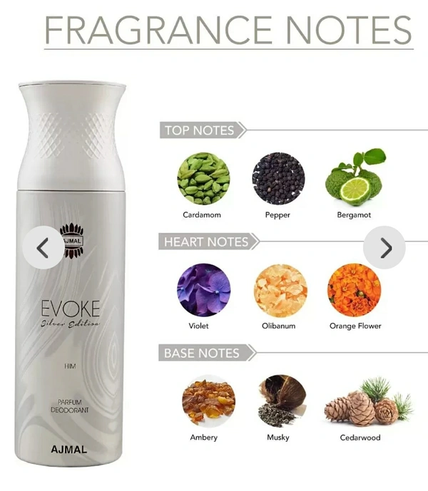 AJMAL Ajmal Majmua Concentrated Perfume for Evoke Silver Edition Deodorant Spicy Floral Fragrance 200ml for Men