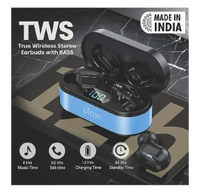 pTron Bassbuds Plus True Wireless Bluetooth 5.0 Headphones with Deep Bass, Made in India, IPX4 Water/Sweat Resistant, Passive Noise Canceling TWS Earbuds, Digital Display & Built-in Mic( Black)