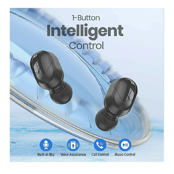 pTron Bassbuds Plus True Wireless Bluetooth 5.0 Headphones with Deep Bass, Made in India, IPX4 Water/Sweat Resistant, Passive Noise Canceling TWS Earbuds, Digital Display & Built-in Mic( Black)