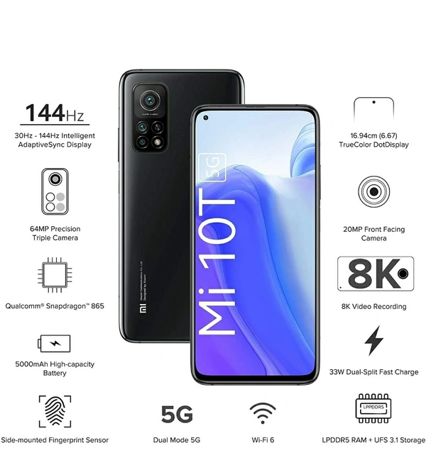 Xiaomi Mi 10T 5G (Cosmic Black, 8GB RAM, 128GB Storage)