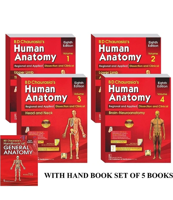 Churasia B D B D Chaurasia's Human Anatomy 4 Volume Set ( Vol.1 to Vol 4) with Handbook of General Anatomy (Set of 5 Books)