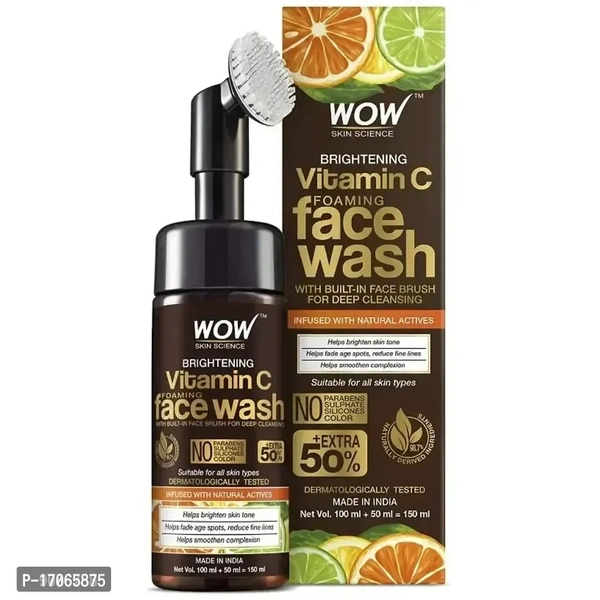WOW SKIN SCIENCE Brightening Vitamin C Foaming with Built-In Face Brush for deep cleansing - No Parabens, Sulphate, Silicones  Color - 150 ml Face Wash  (150 ml