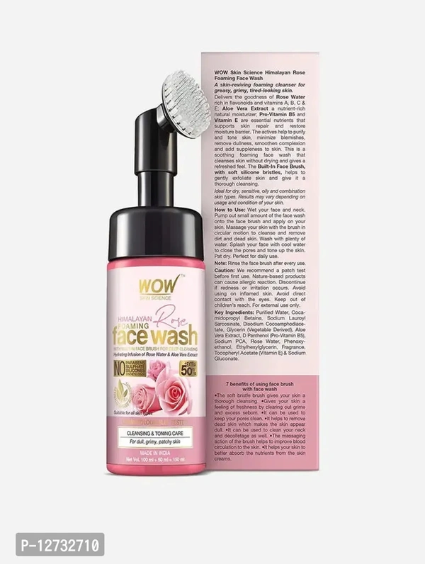 WOW Skin Science Himalayan Rose Foaming Face Wash with Built-in Face Brush - 150mL