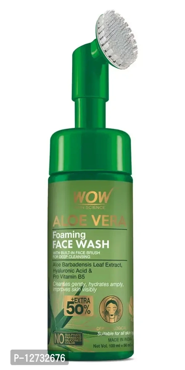 WOW Skin Science Foaming Aloe Vera Face Wash for Pimples, Dry Oily Skin