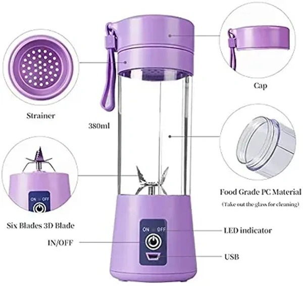 6 Blades Juicer Rechargeable Portable Electric USB Juicer Bottle Blender for Making Juice,Travel Juicer for Fruits and Vegetables,Juicer Maker Machine (MULTI-COLOUR) (Plastic) - Assorted