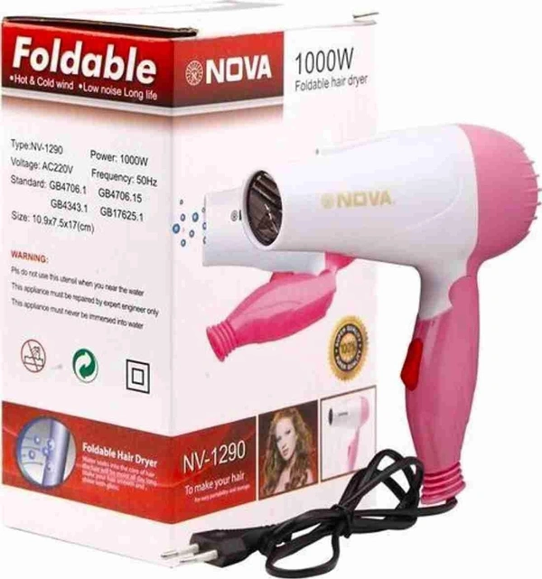 Nova Foldable Hair Dryer for Professional Women Men girls Nova NV-1290 1000 W
