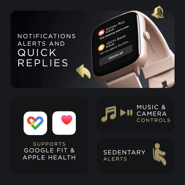 Boat boAt Wave Style Call Smart Watch with Advanced BT Calling Chip,DIY Watch Face Studio, Coins, 1.69" HD Display, Health Ecosystem, Live Cricket Scores, Quick Replies, HR & SpO2(Cherry Blossom)