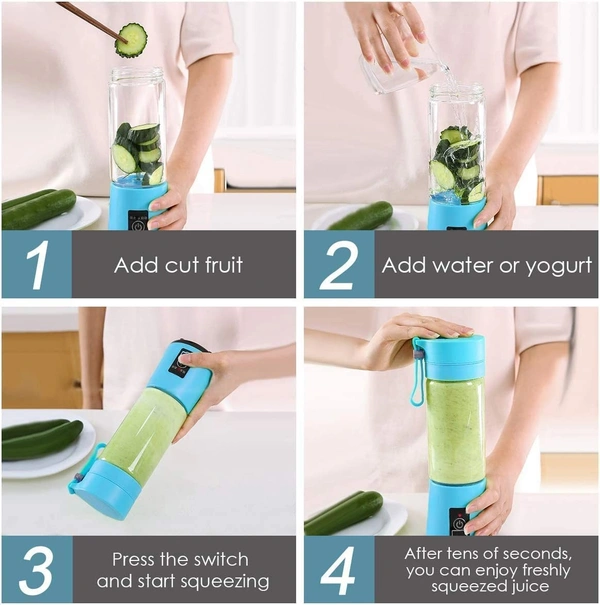 6 Blades Juicer Rechargeable Portable Electric USB Juicer Bottle Blender for Making Juice,Travel Juicer for Fruits and Vegetables,Juicer Maker Machine (MULTI-COLOUR) (Plastic) - Assorted