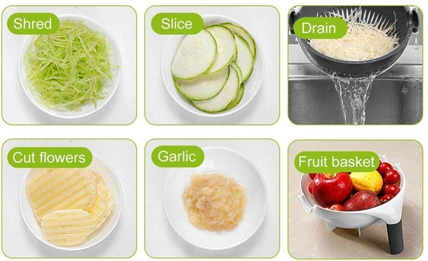 7 in 1 Vegetable Cutter with Drain Basket,Slicer Salad Machine Kitchen Tool Multifunctional Vegetable Mandoline Slicer