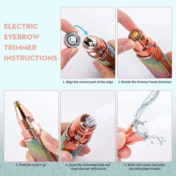 Portable eyebrow trimmer for women, epilator for women, facial hair remover for women,Face, Lips, Nose Hair Removal Electric Trimmer with Light (Rainbow)