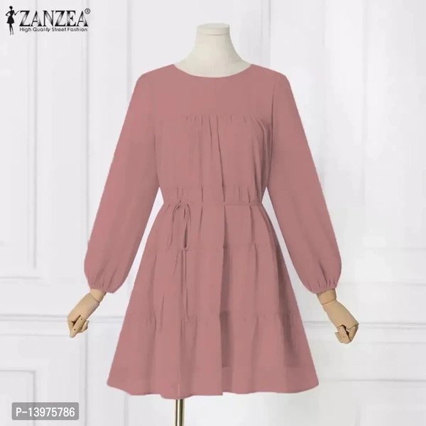 Fashionable Stylish Regular Imported Georgette Dori Belt Dress - Pink, L