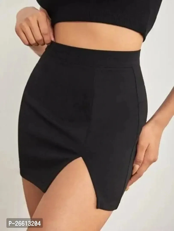 Stylish Polyester Black Solid Mini Skirt for Women - M