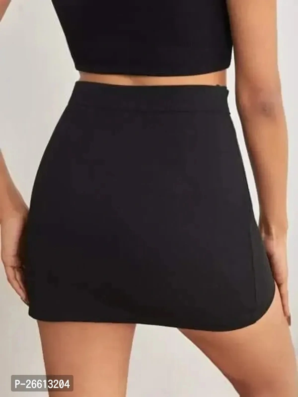 Stylish Polyester Black Solid Mini Skirt for Women - M