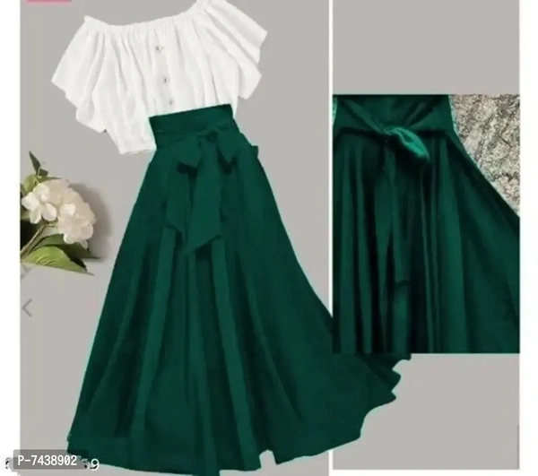 Stylish Georgette Solid Co-ord Dress For Women - M, Green