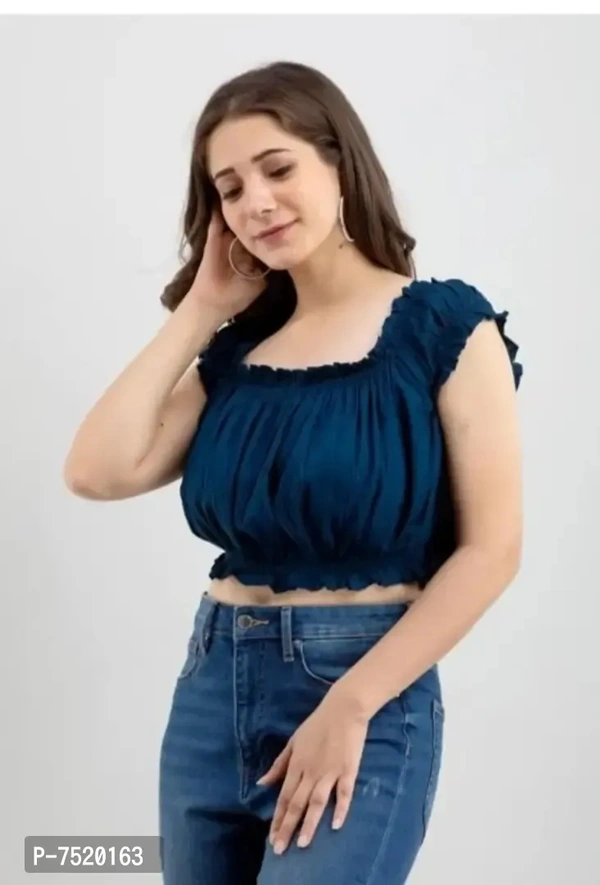 Casual Self Design Women Top - S, Blue