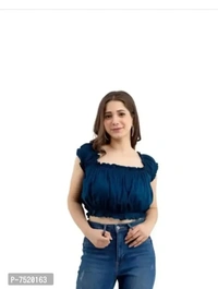Casual Self Design Women Top - S, Blue