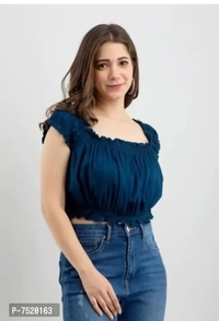 Casual Self Design Women Top - S, Blue