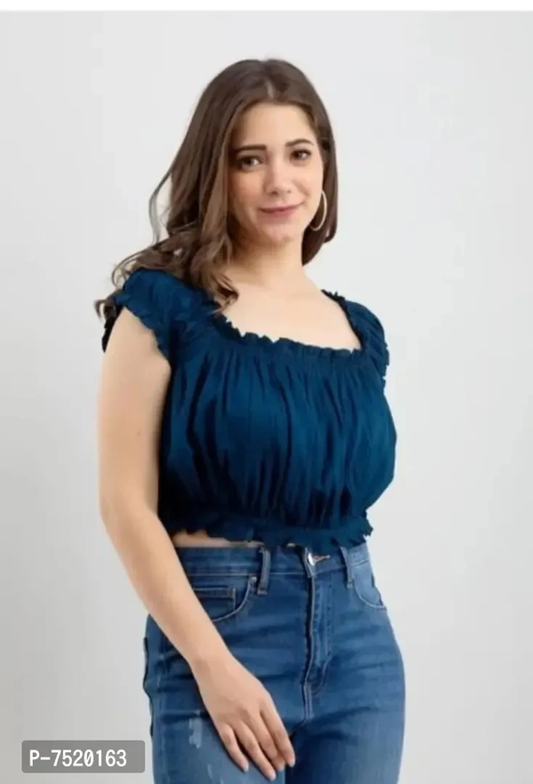 Casual Self Design Women Top - S, Blue