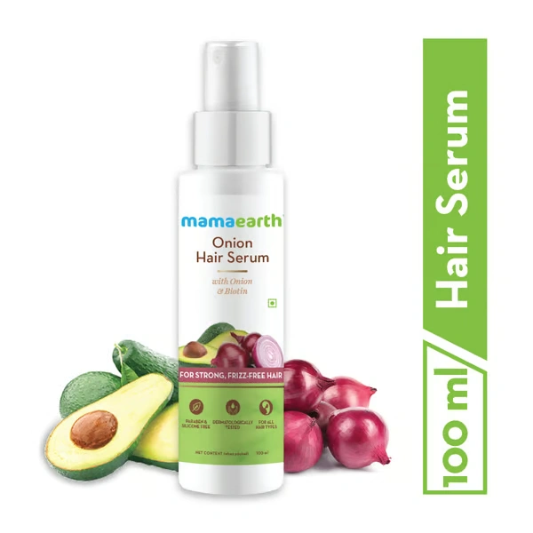 Mama Earth Onion Hair Serum with Onion and Biotin for Strong, Frizz-Free Hair - 100 ml  Reduces Frizz & Tangles | Minimizes Hair Breakage