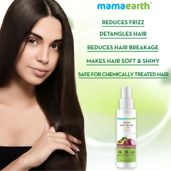 Mama Earth Onion Hair Serum with Onion and Biotin for Strong, Frizz-Free Hair - 100 ml  Reduces Frizz & Tangles | Minimizes Hair Breakage