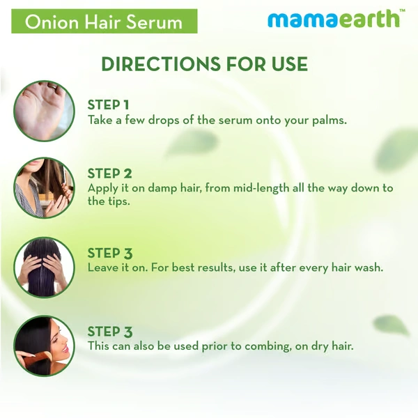 Mama Earth Onion Hair Serum with Onion and Biotin for Strong, Frizz-Free Hair - 100 ml  Reduces Frizz & Tangles | Minimizes Hair Breakage