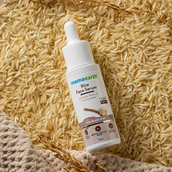 Mama Earth Rice Face Serum With Rice Water & Niacinamide for Glass Skin - 30 ml Unclogs Pores | Exfoliates | Brightens Skin Tone