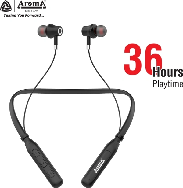 Aroma NB119C Carter - 36 Hours Playtime Bluetooth Neckband Bluetooth Headset - 36 hr, 40, available, black, 4 Days, no