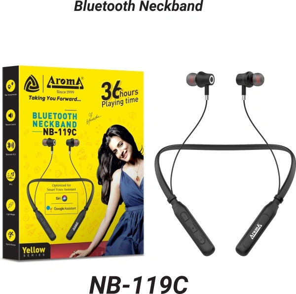 Aroma NB119C Carter - 36 Hours Playtime Bluetooth Neckband Bluetooth Headset - 36 hr, 40, available, black, 4 Days, no