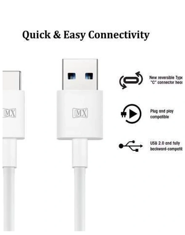MX  TV-out Cable USB Type C to USB A 2.0 Male High Speed 3.1 Ampere Data Charging Premium Cable - 1 Meter - 40, available, white, 4 Days