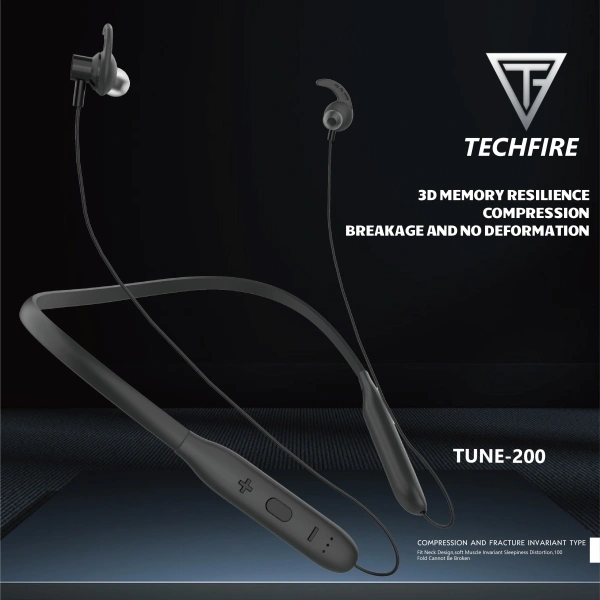TECHFIRE TUNE 200 Platinum Series Neckband - Low Price Bluetooth Neckband Bluetooth Headset Battery 40 hr - 40, 40 hr, available, black, 4 Days, 1 year