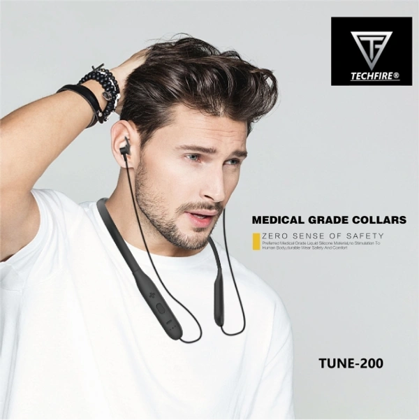 TECHFIRE TUNE 200 Platinum Series Neckband - Low Price Bluetooth Neckband Bluetooth Headset Battery 40 hr - 40, 40 hr, available, black, 4 Days, 1 year