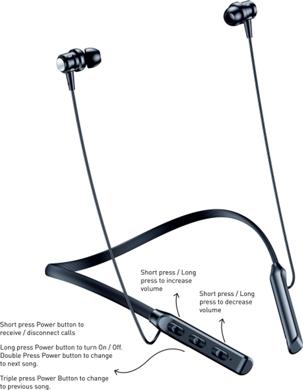 Aroma NB120 Tehalka - 28 Hours Playtime Bluetooth Neckband Bluetooth Headset - 40, 28 hr, black