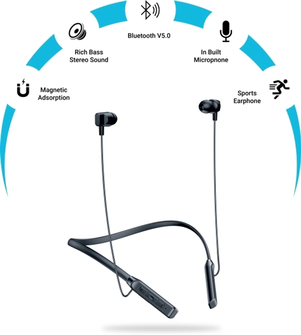 Aroma NB120H Crazy - 15 Hours Playtime Bluetooth Neckband Bluetooth Headset - 40, 15 hr, black, 4 Days